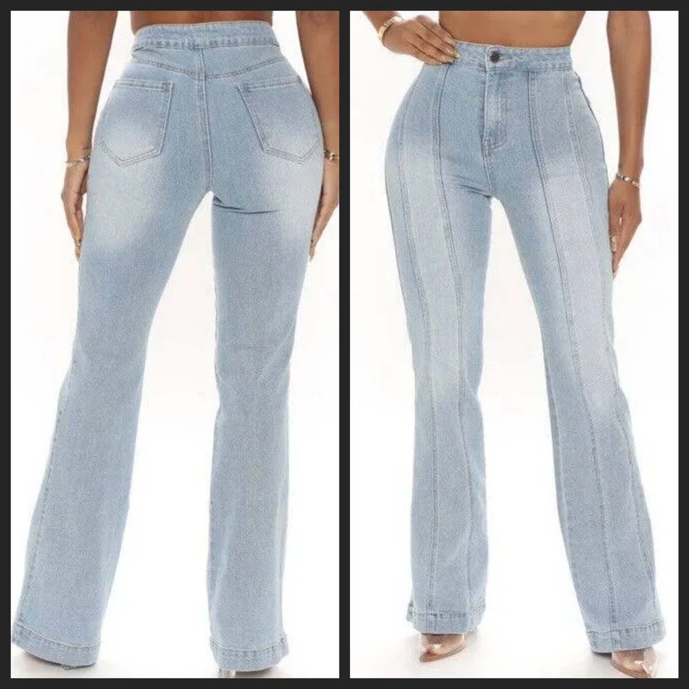 Fashion Nova Blue Flare Wide Leg Jeans
